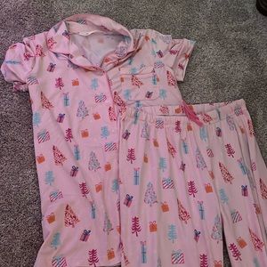 pink preppy christmas boutique pajama set for teen